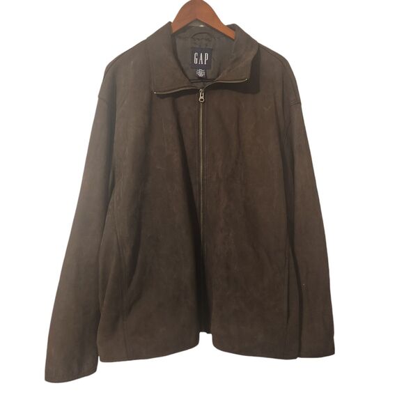 Vintage GAP Genuine Brown Suede Leather Full Zip Jacket Men size XXL - Picture 1 of 9